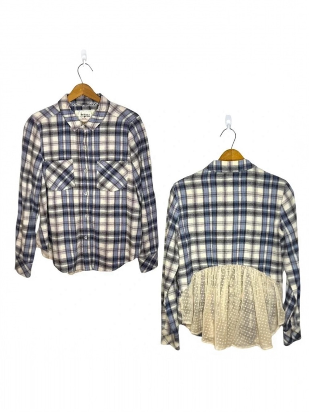Holding Horses Anthropologie Plaid Lace Back Button Down Shirt Small